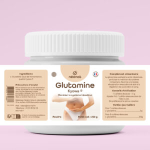 Complément alimentaire Glutamine Kyowa – flacon avec étiquette complète – Néonat