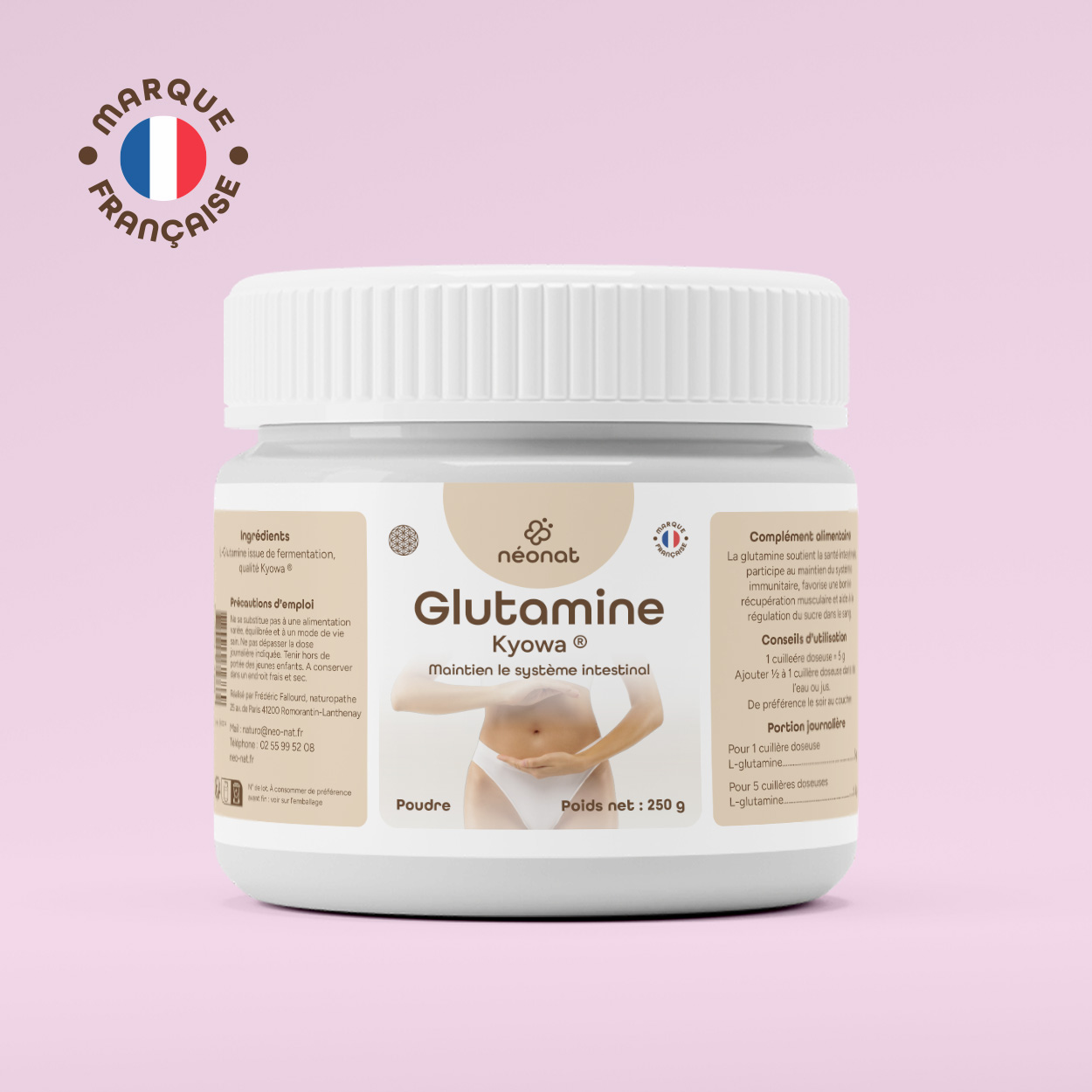 Complément alimentaire Glutamine Kyowa – flacon vu de face – Néonat
