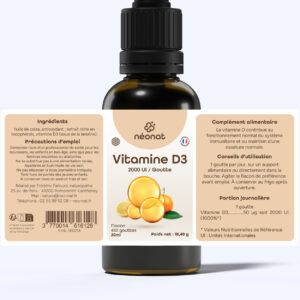 Vitamine D3 2000 UI – étiquette complète – Néonat