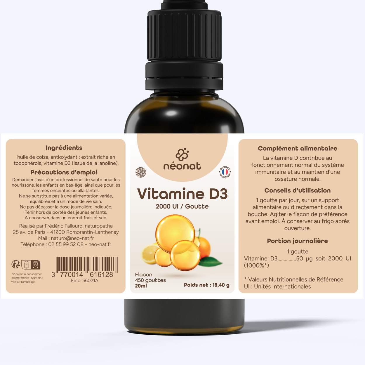Vitamine D3 2000 UI – étiquette complète – Néonat