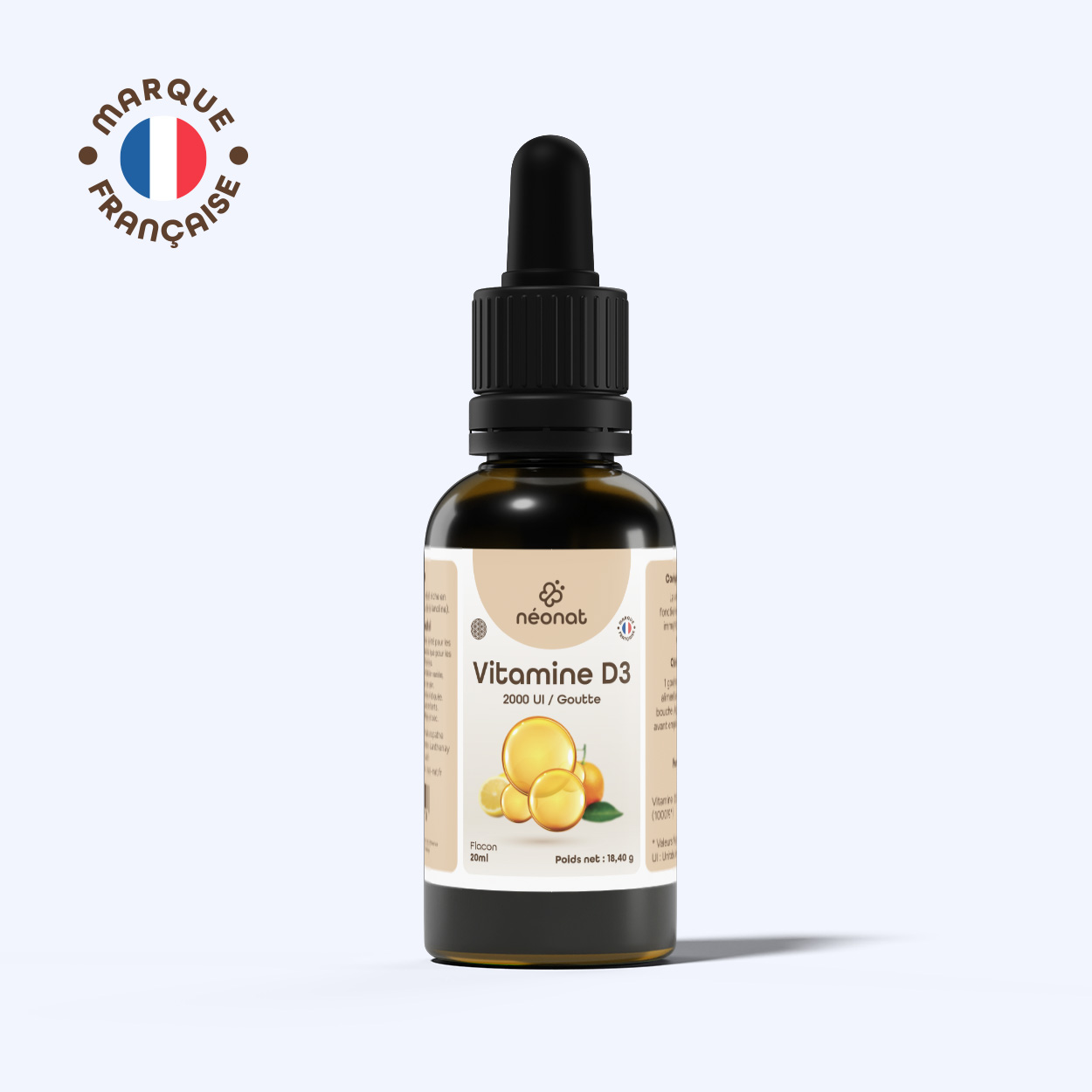 Vitamine D3 2000 UI complément – flacon vu de face – Néonat