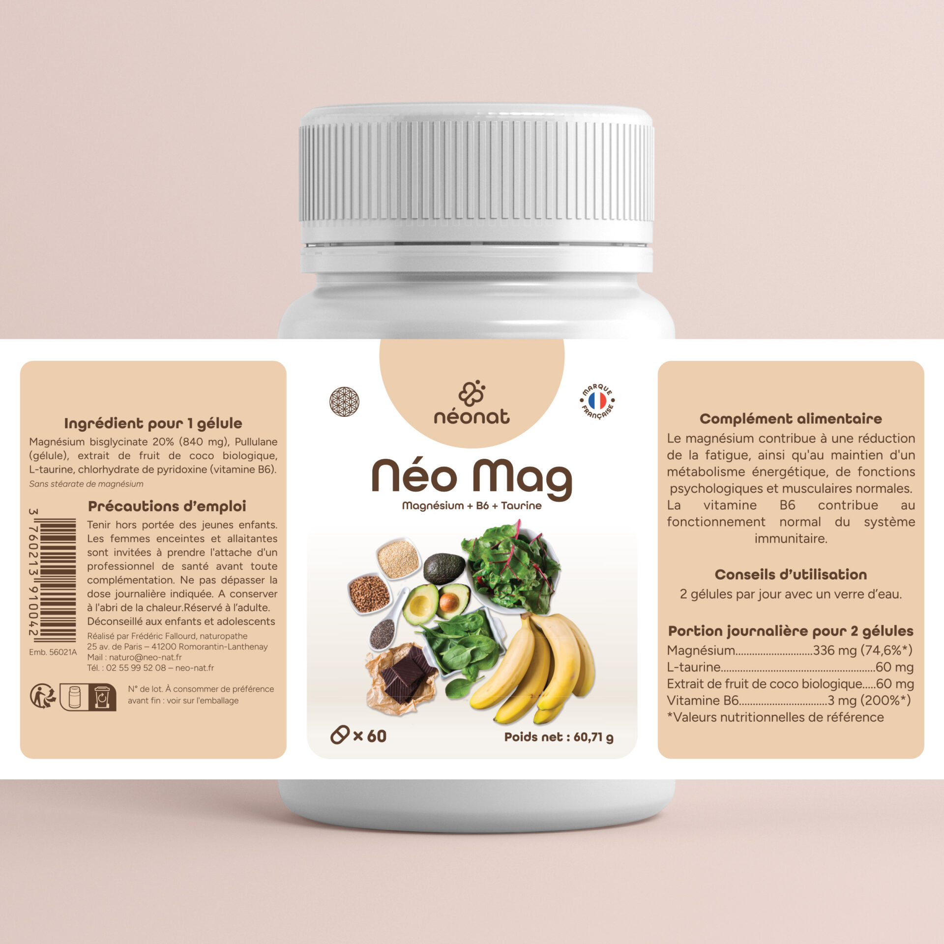 Complément magnésium B6 taurine – étiquette complète – Néonat