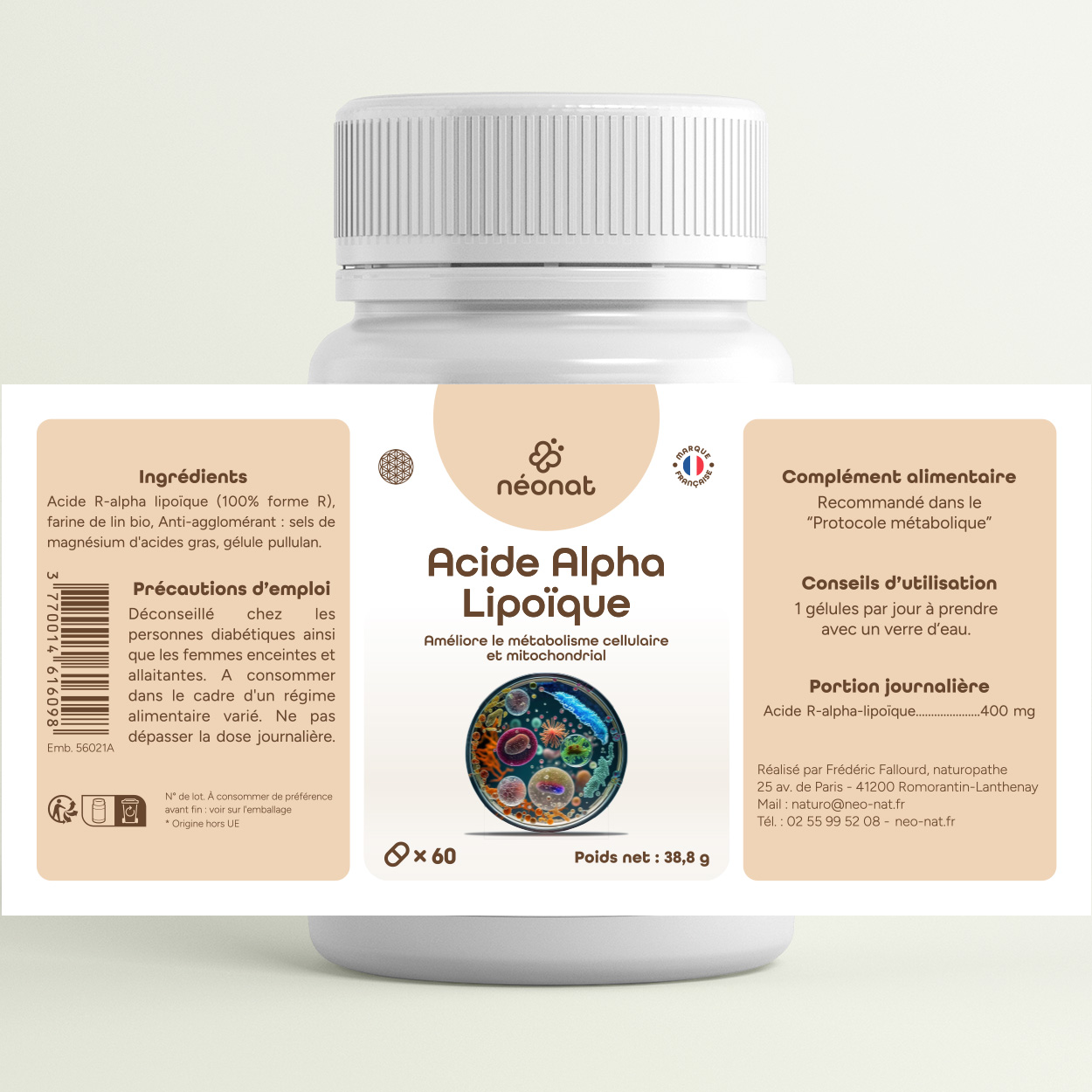 Complément acide alpha lipoïque naturel – étiquette complète – Néonat