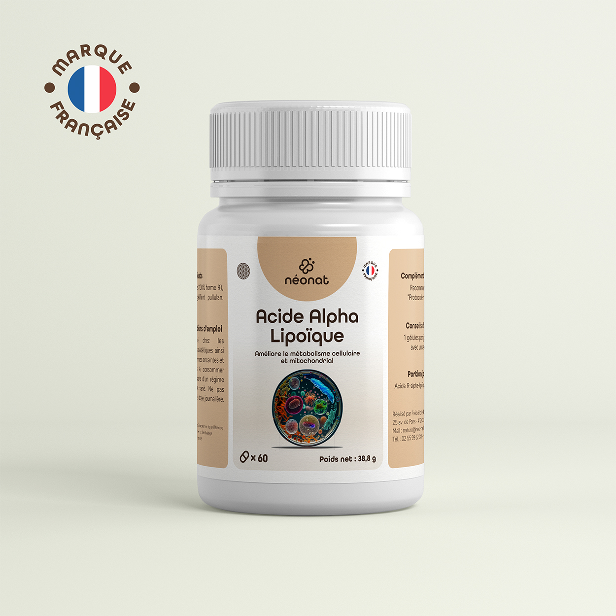 Complément acide alpha lipoïque naturel – flacon vu de face – Néonat