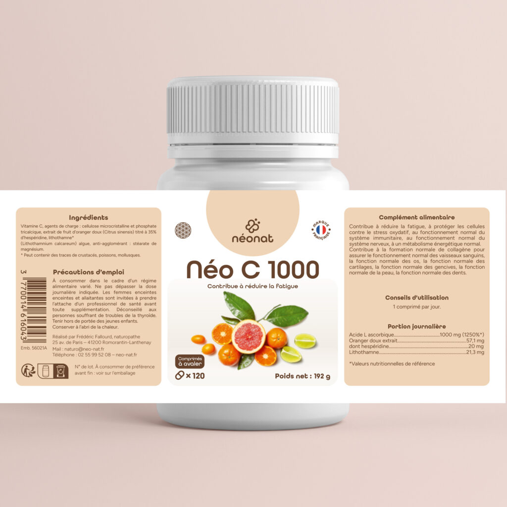 neo-c-1000-120-comprimés-étiquette Complément vitamine C 1000 naturel – étiquette complète – Néonat