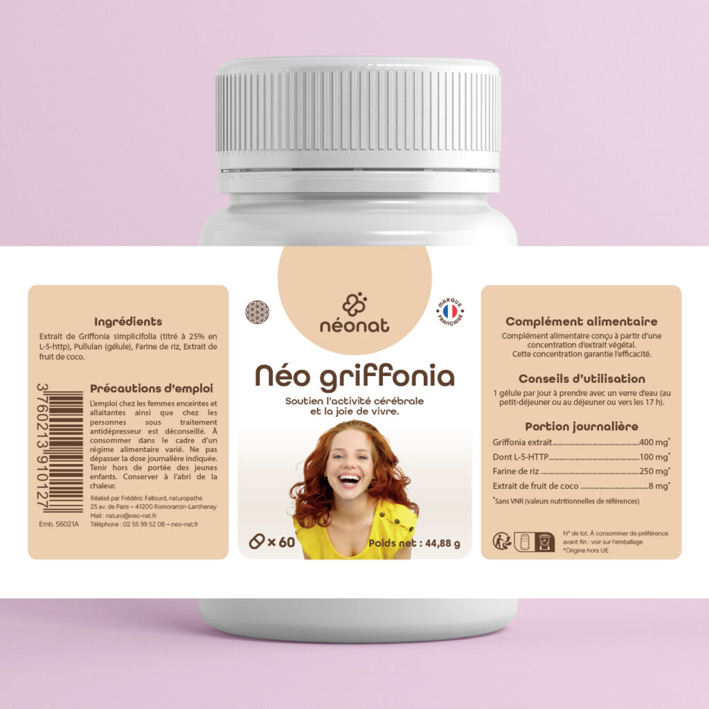 neo-griffonia-60-gelules-étiquette Complément griffonia naturel sérénité sommeil – étiquette complète – Néonat