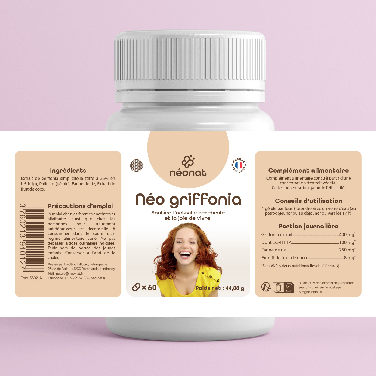 neo-griffonia-60-gelules-étiquette Complément griffonia naturel sérénité sommeil – étiquette complète – Néonat