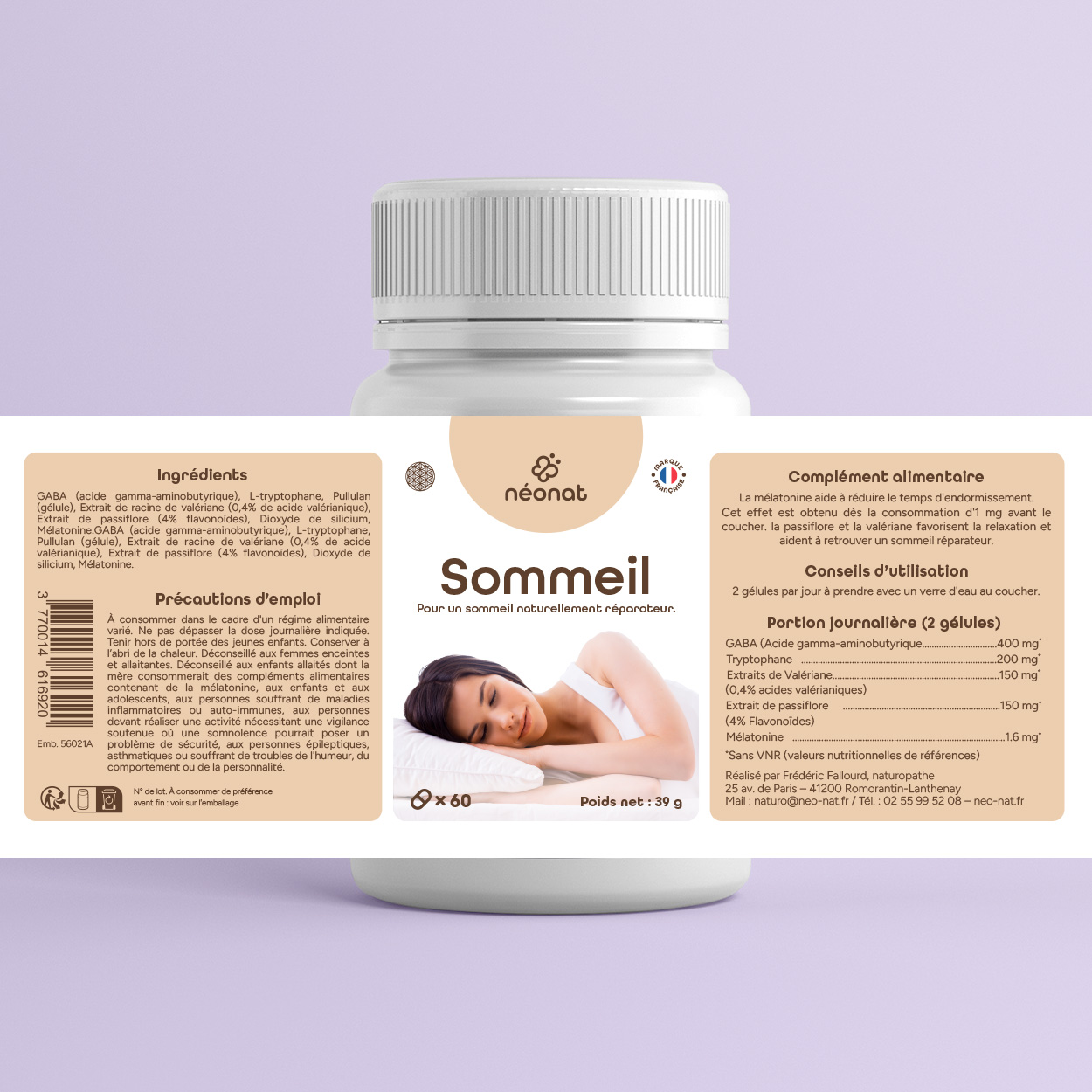 Complément sommeil naturel mélatonine – étiquette complète – Néonat