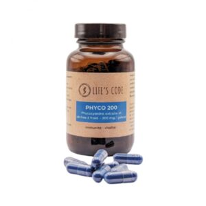 Complément Phyco 200 phycocyanine pure de spiruline – flacon vu de face – Néonat
