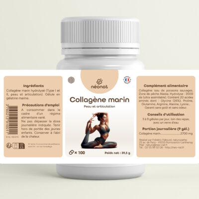 Complément alimentaire Collagène marin – flacon avec étiquette complète – Néonat