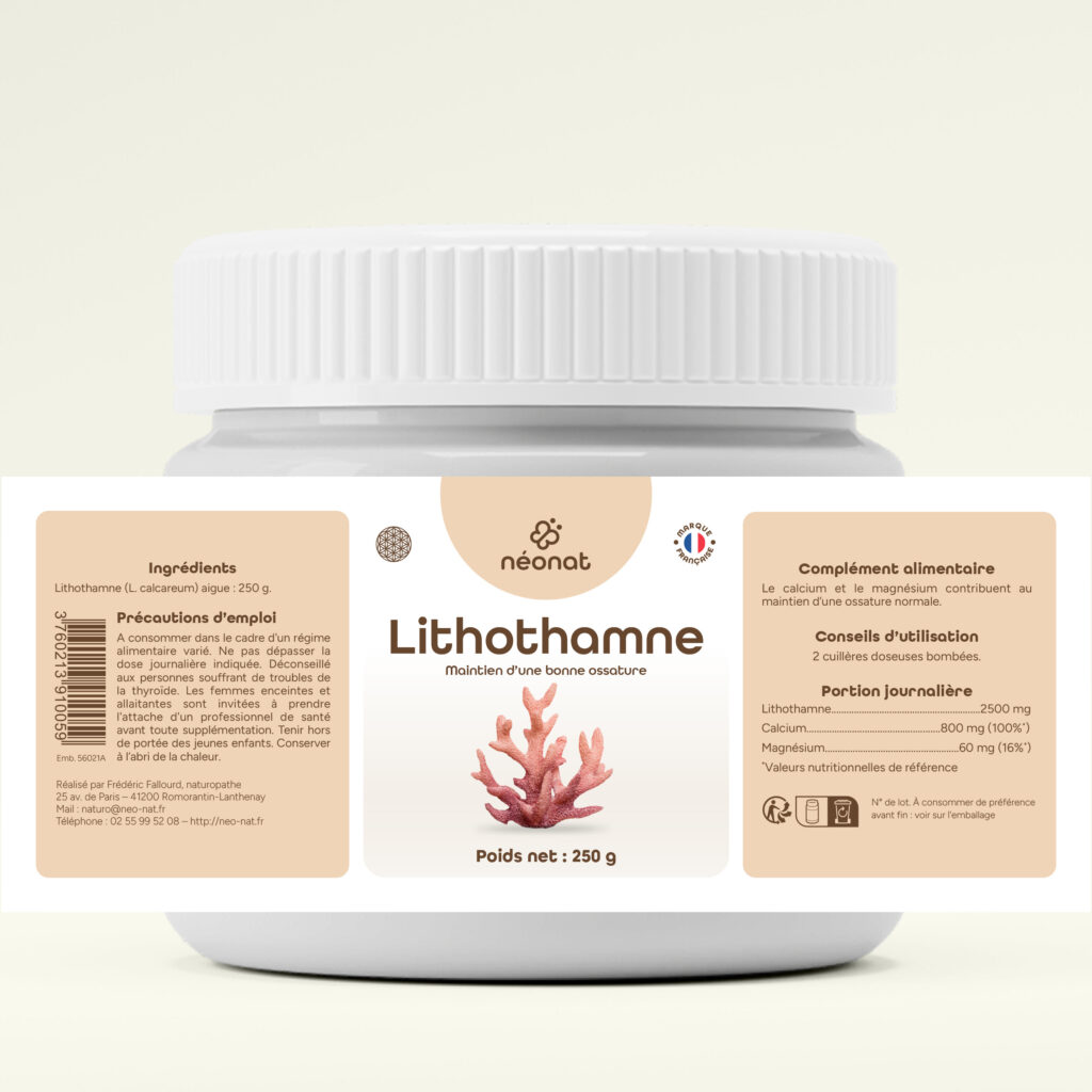 Complément alimentaire Lithothamne – flacon avec étiquette complète – Néonat