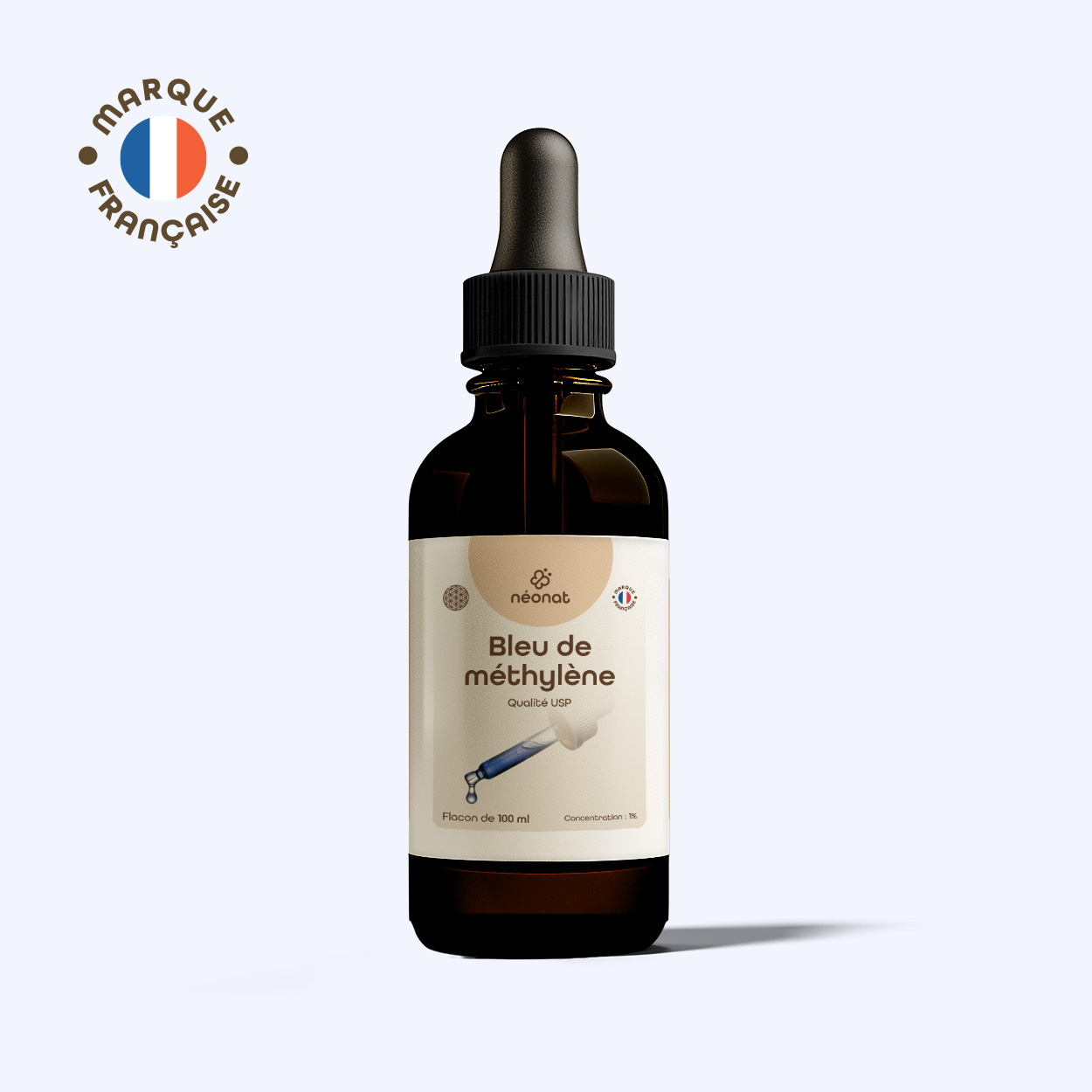 Bleu de méthylène en gouttes USP – flacon compte-gouttes 100 ml – Néonat
