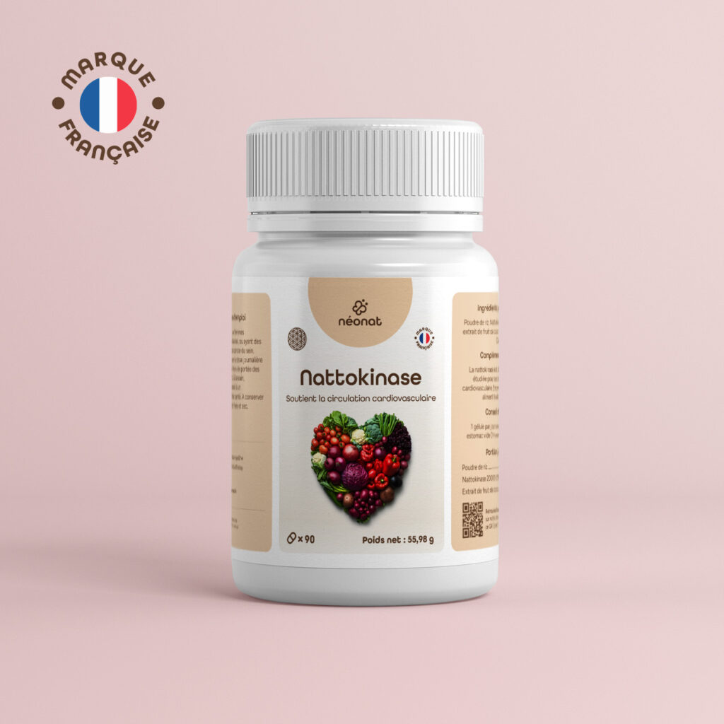 Nattokinase-gelules-90 Complément alimentaire Nattokinase – flacon vu de face – Néonat