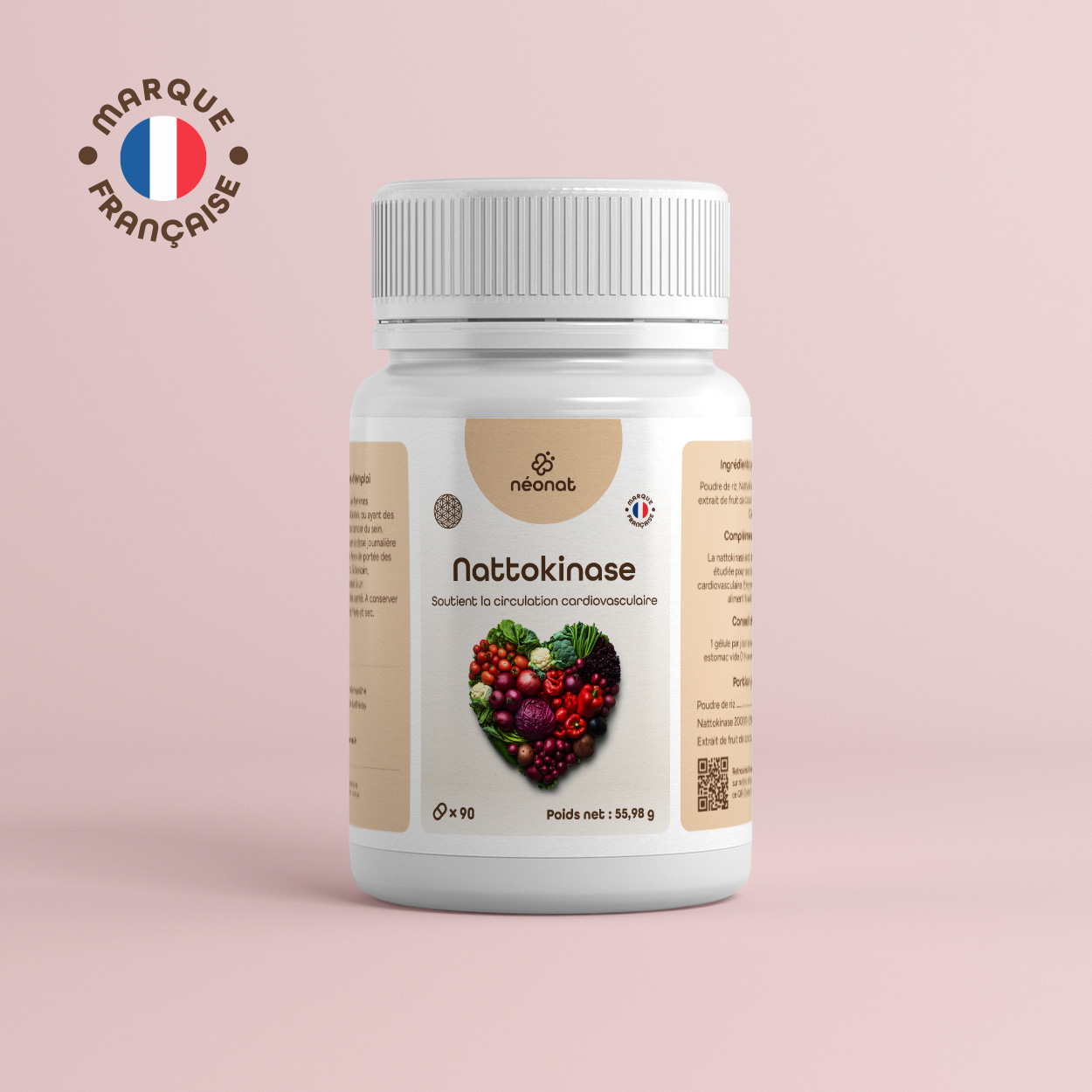 Nattokinase-gelules-90 Complément alimentaire Nattokinase – flacon vu de face – Néonat